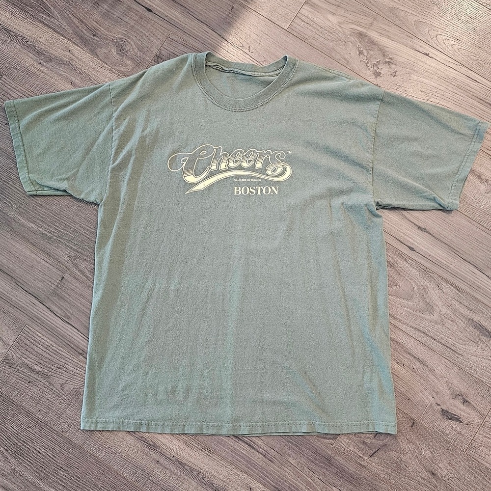 XL Vintage Y2K Green Short Sleeve CHEERS Tee Retro 90s 80s‎ Boston Sitcom Bar